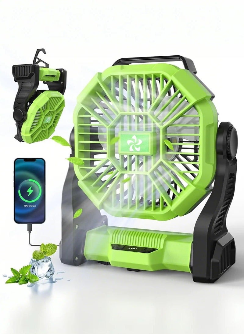 يوفيهي مروحة طاولة، مروحة تخييم، مروحة محمولة، مروحة مكتب قابلة لإعادة الشحن، سرعة قابلة للتعديل مع خطاف، مناسبة للتخييم والمشي لمسافات طويلة والشواء، للاستخدام الداخلي والخارجي، للمنزل والمكتب والسفر (تعمل بمنفذ USB). - Image 1